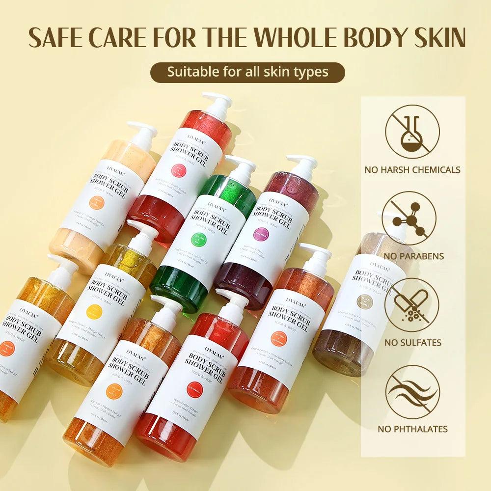 Scrub Shower Gel Turmeric Kojic Acid Even Skin Tone Smooth Exfoliating Moisturizing Soothing Body Wash Body Care Cleansing Bath