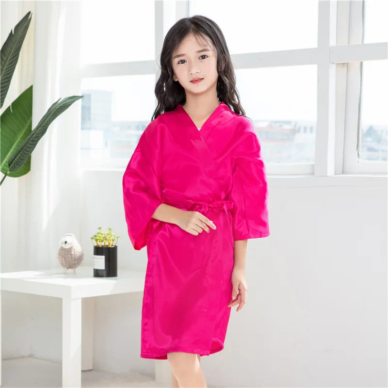 Girls Robes for Kids Solid Silk Satin Robes Children Bathrobe Sleepwear Bath Nightgown for Wedding Spa Party Birthday