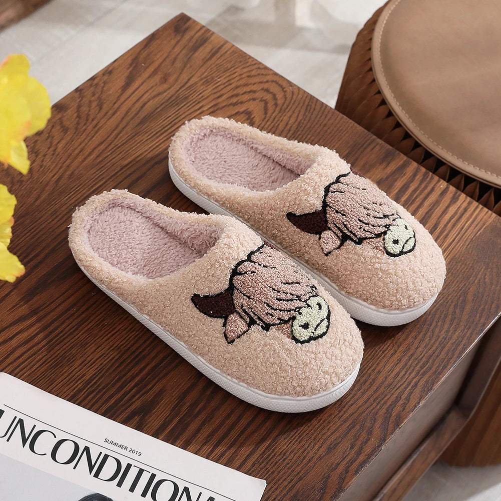 Winter Slippers HighlandCow Indoor Slippers Cozy Cow Slippers House Flat Floor Soft Slides Women Men Breathable Bedroom Slippers