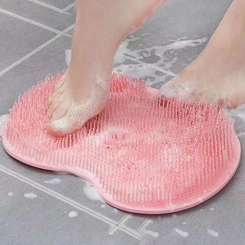 Exfoliating Shower Massage Mat Non-Slip Bath Scrub Pad Foot Wash Pad Bathroom Wall Mounted Mat Rub Back Sucker Brushes Pad