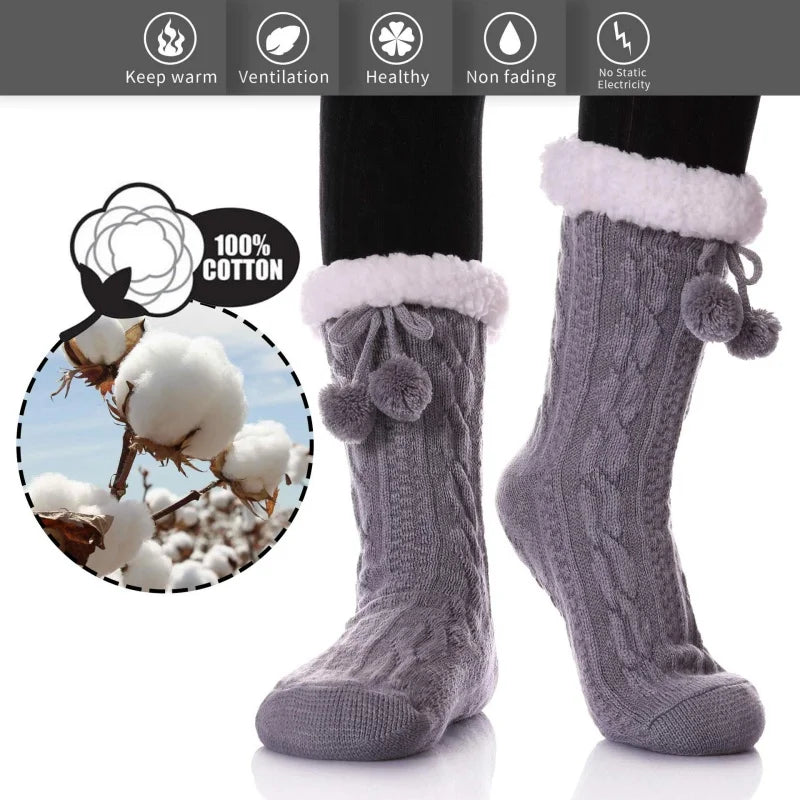 New home floor socks, winter plush thickened warm slipper socks, non-slip sleep socks with rubber dots on the sole
