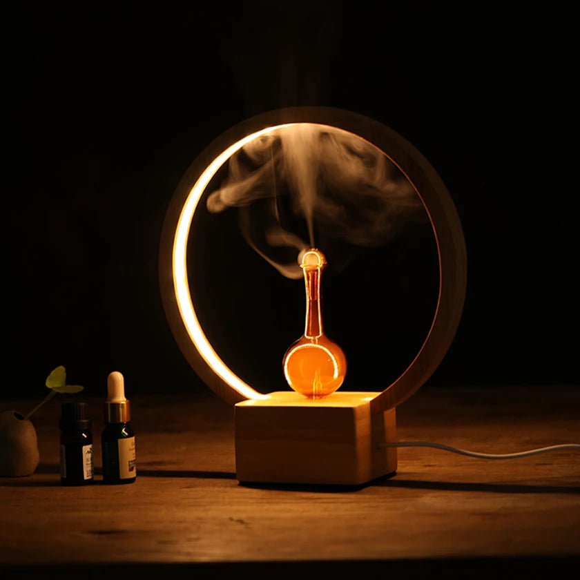 Essential Oil Diffuser Nebulizer Diffuser Wood & Glass Aromatherapy Diffuser With Warm LED Light For Home Office Room Fragrance