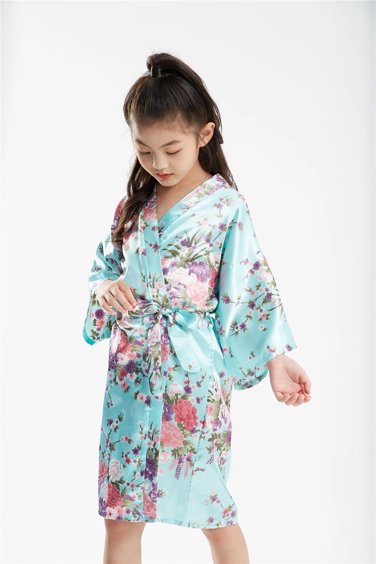 Floral Print Summer Infant Baby Girls Robes Toddler Baby Kids Girls Floral Satin Kimono Robes Bathrobe Sleepwear Clothes