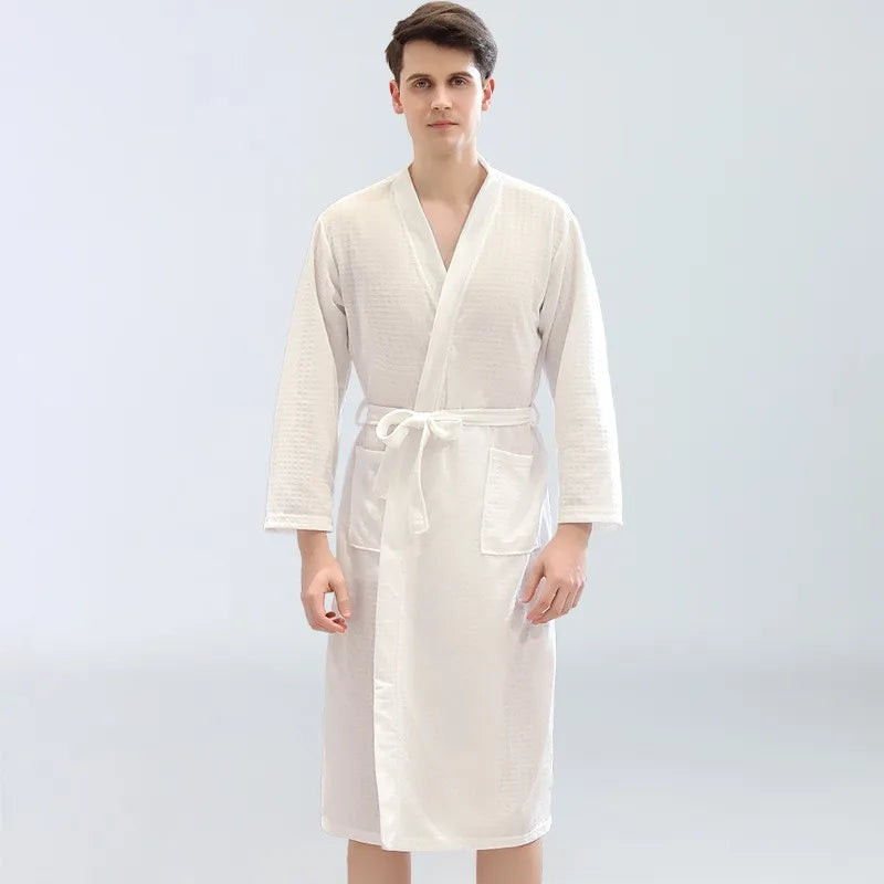 Spring and Summer Waffle Bathrobe Men and Women Sauna Clothing Sweatshirt Robe Men's Water-Absorbent Quick-Drying Homewear