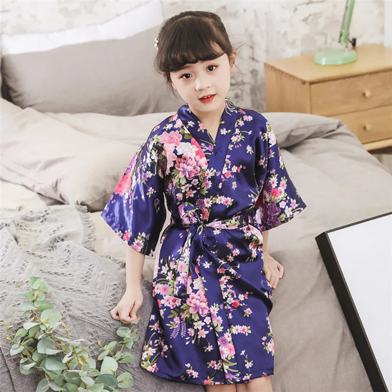Floral Print Summer Infant Baby Girls Robes Toddler Baby Kids Girls Floral Satin Kimono Robes Bathrobe Sleepwear Clothes