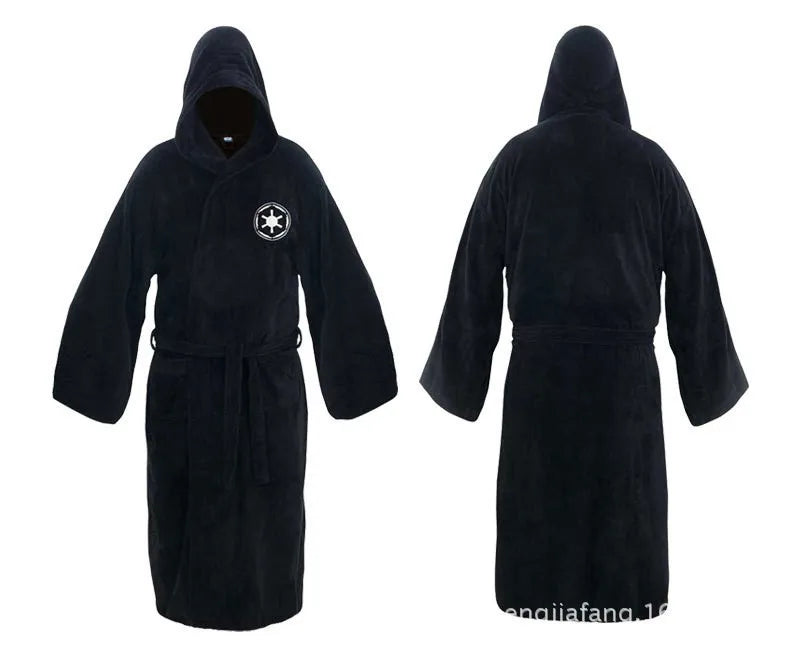 Male Flannel Robe Male With Hooded Thick Star Dressing Gown Jedi Empire Men's Bathrobe Winter Long Robe Mens Bath Robes Homewear