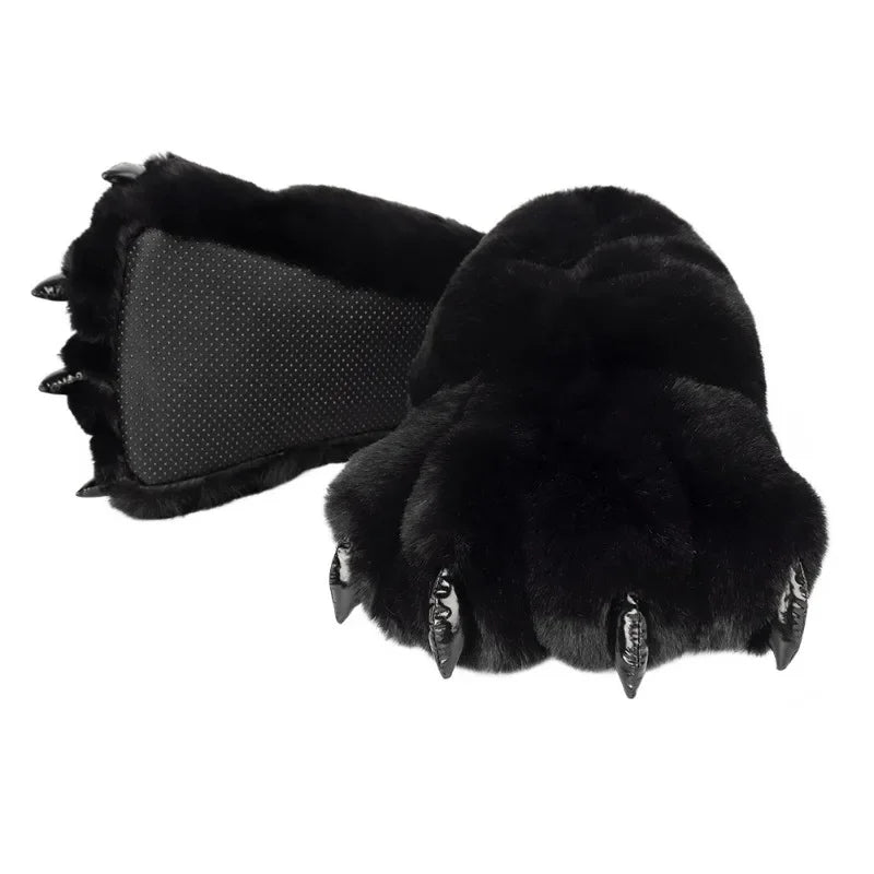 1 Pair Furry Animal Claw Paw Slippers Adults Unisex Cozy Plush Slippers Fun Costume House Footwear Novelty Bear Paw Lolita Shoes