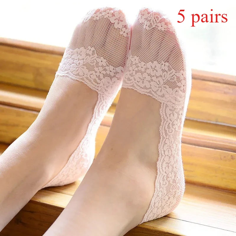 New lace boat socks women's summer thin shallow mouth silicone non-slip invisible socks do not fall off the heel socks