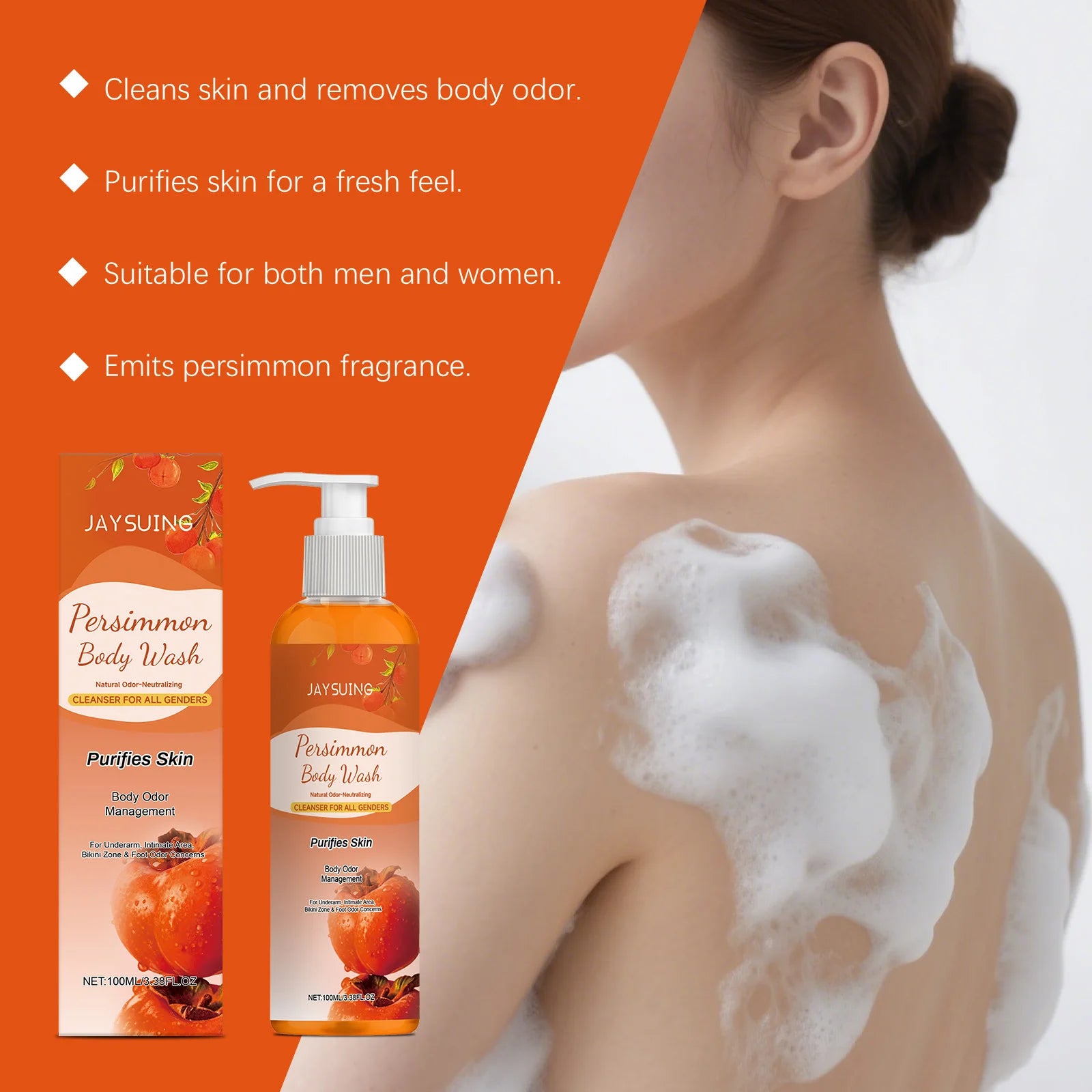 Exfoliating Persimmon Scented Shower Gel Cleanses the Body Removes Odors Dirt and Oil Leaves Skin Feeling Fresh and Smooth