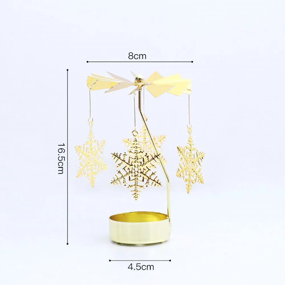Rotating Candle Holder Metal Gold Christmas Present No Battery Heat Powered Spinning Carousel for Home Desk Counter Sweet Decor