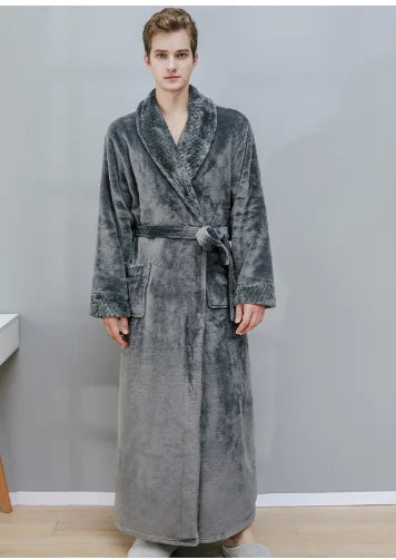 Women Men Flannel Bath Robe Sleepwear 2022 Autumn Winter Extra Long Home Dressing Gown Plush Couple Bathrobe Thick Warm Robes
