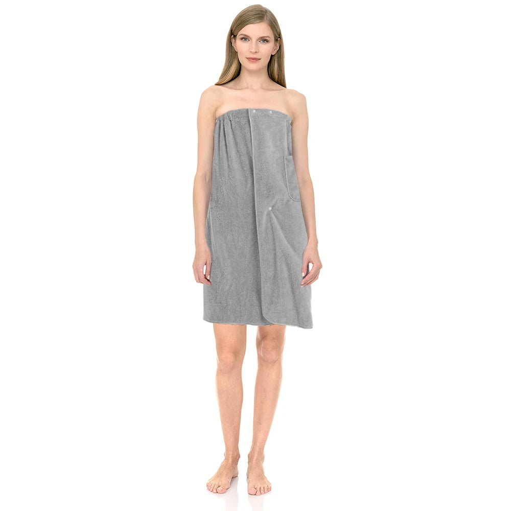 1pc Bath Wrap Towel, Absorbent Microfiber Spa Shower Robe With Elastic Top, Solid Color