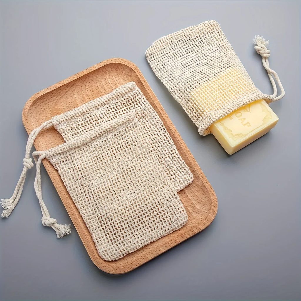 Natural Cotton Soap Saver Bag, 3 Pieces Eco-friendly Handmade lathering Cotton Mesh Soap Pouch For Body Cleansing Skincare