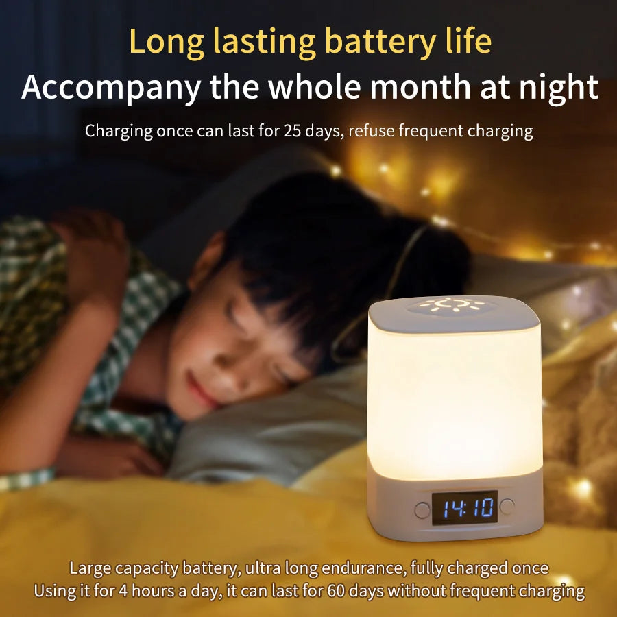 Portable Led Night Light with Clock Time Display Rechargeable Touch Table Lamp for Bedroom Bedside Reading and Home Decor
