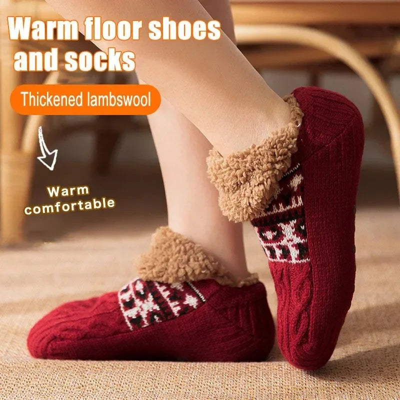 Indoor Winter Slippers Socks Men's Floor Socks Adult Home Bedroom Sleeping Socks Non-slip Knitted Plus Fleece Warm Carpet Sox