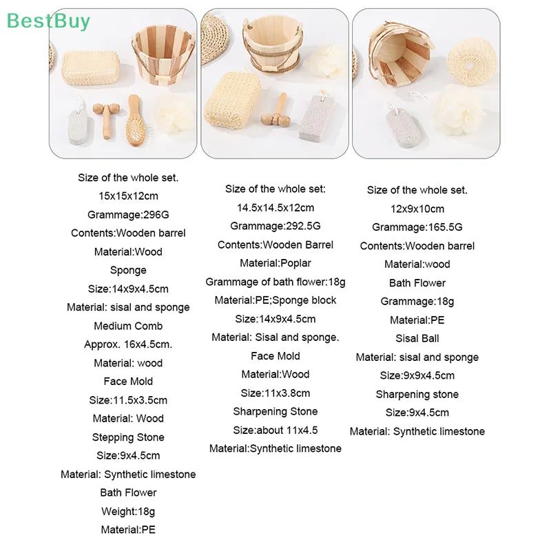 4/5/6pcs Natural Environmental Friendly Wooden Bucket-packed Spa Set Body Skin Cleaning Spa Bath Tool Gifts Sets