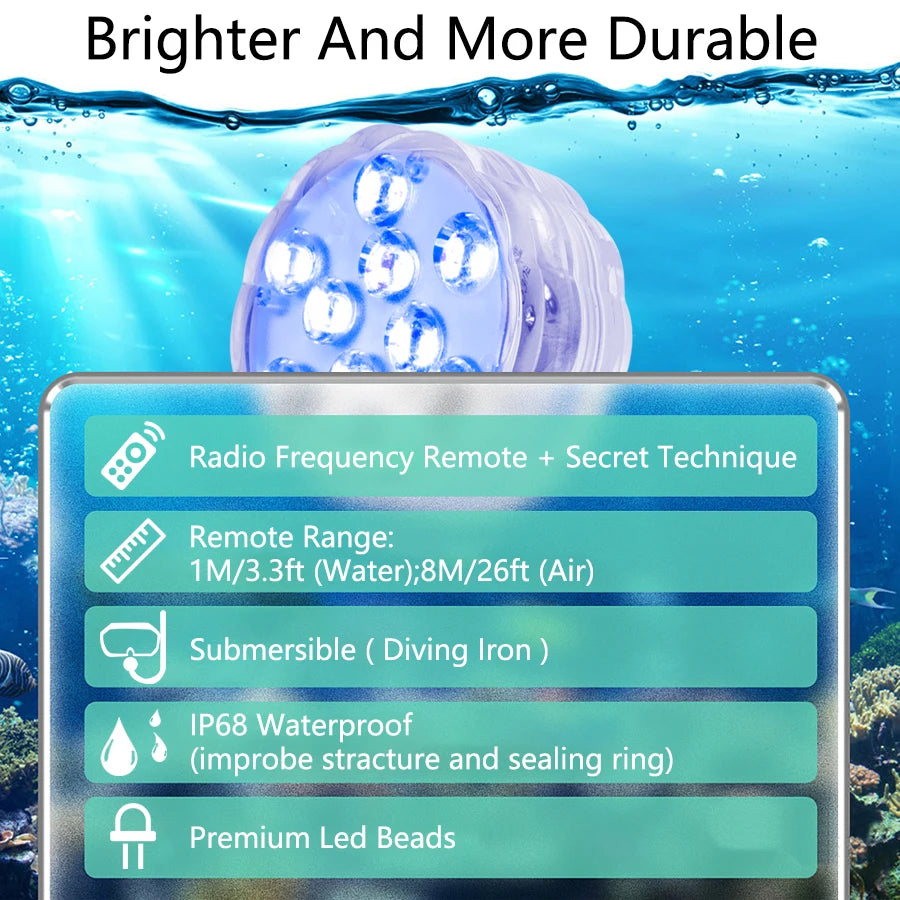 10 LEDs RGB Submersible LED Lights Underwater Night Lamp Battery Operated Garden Swimming Pool Light for Wedding Party Vase Bowl