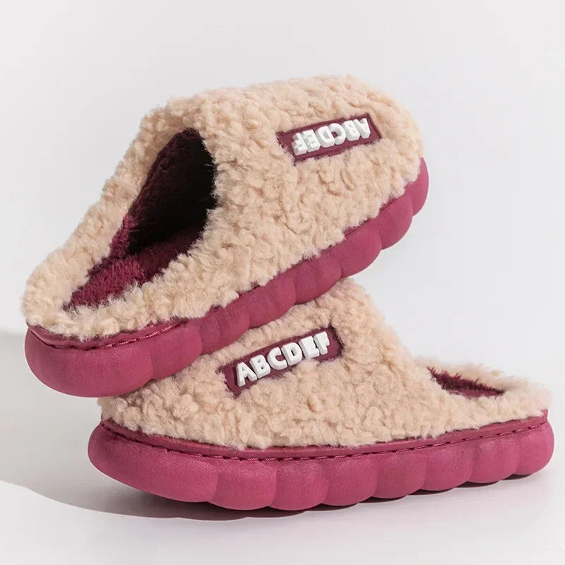 Warm Plush Winter Shoes Men Women Indoor Slippers Letter Anti-slip Soft Fur Couple Home Floor Cotton Slipper House Shoes 2023