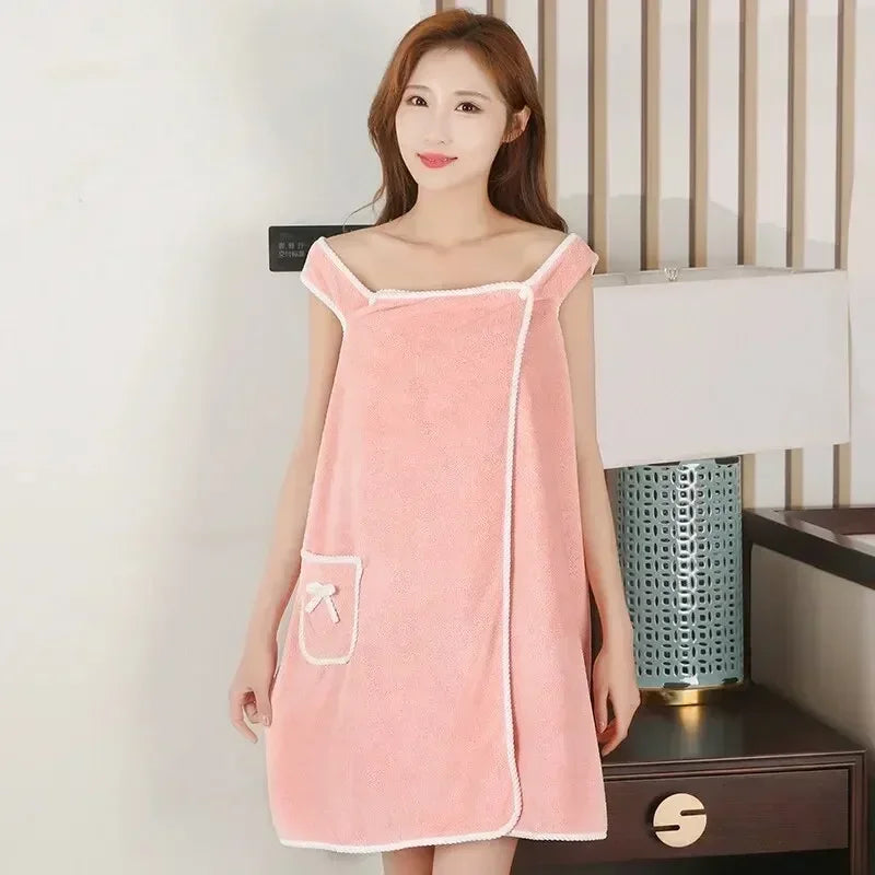 Womens Bath Towels Wearable Bathrobe Bath Towels Clearance Soft and Absorbent Towel Dress Coral Fleece Quick-Dry Shower Bathrobe
