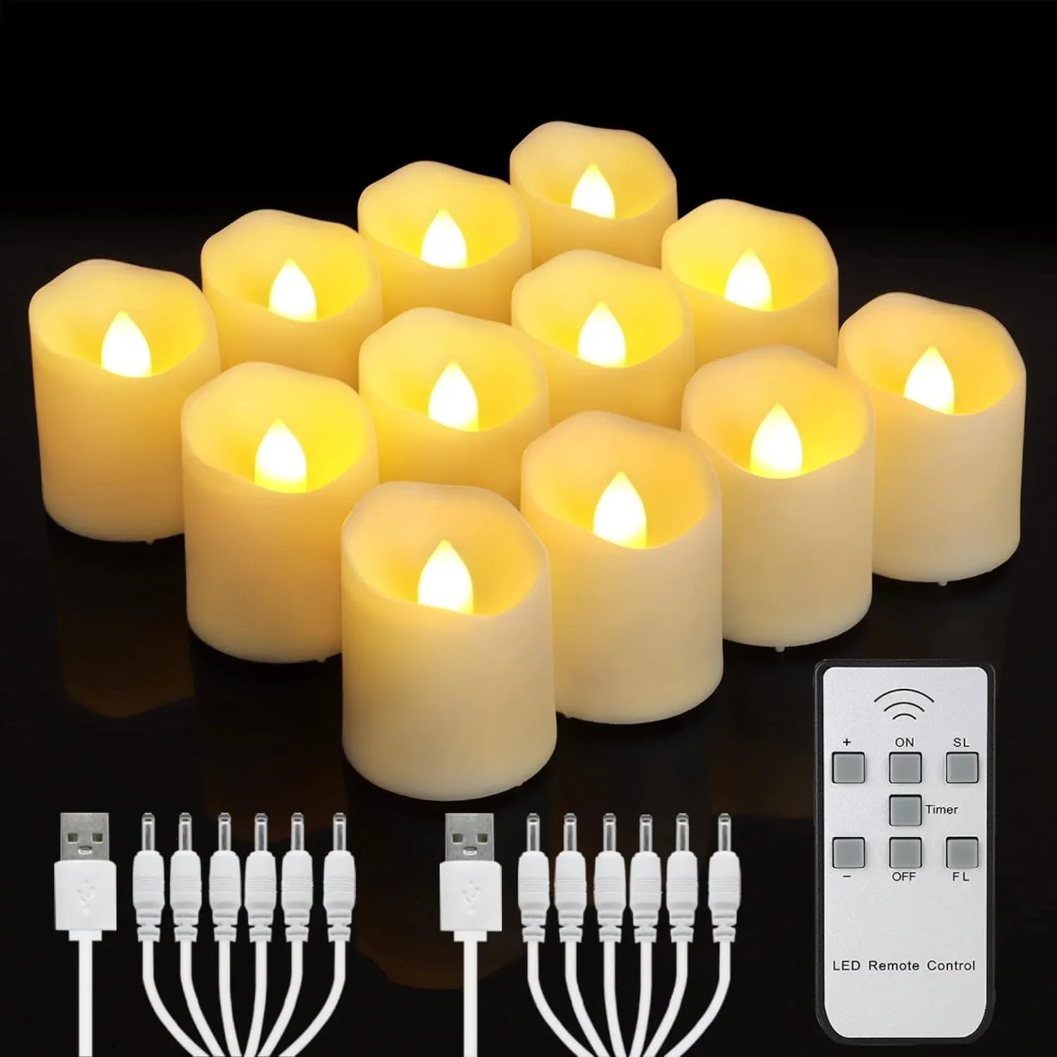 Tea Candle Light Rechargeable Candles Timer Remote LED Light Flameless For Wedding Room Garden Holiday Lighting Home Decoration