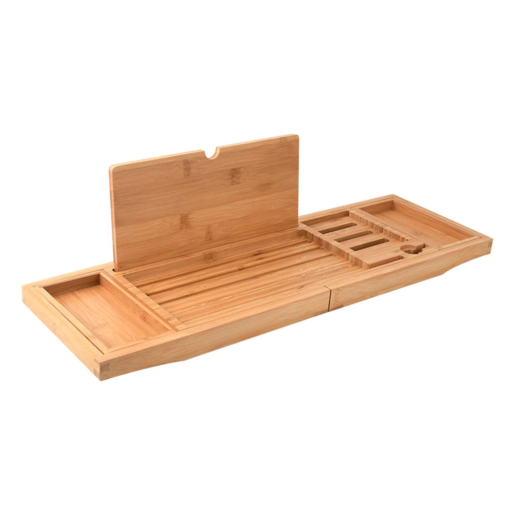Expandable Luxury Wooden Bathtub Caddy Tray Bathtub Accessories 23.62''-34.25'' Soap Dish Non Slip Tablet Holder Storage Holder