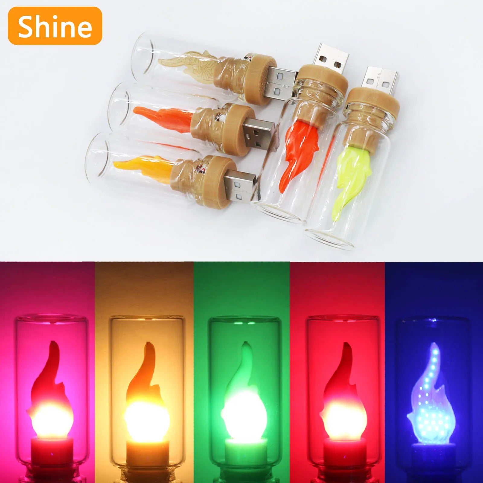 Five Color 5V LED Cob Flash Candle Edison Flame Bulb Night Light Camping Festival Decoration LED Lighting Bulb Accessories DIY