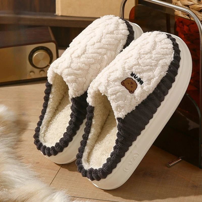 Winter Non Slip Thick Sole Furry Slippers for Couples Warmth Thermal Indoor Home Footwear Cozy Cotton Winter Shoes