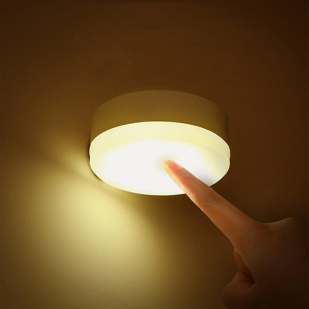3 Color LED Night Light Battery Powered Convenient Mini Round Night Lamp Suitable For Home Bedroom Cabinet Wardrobe
