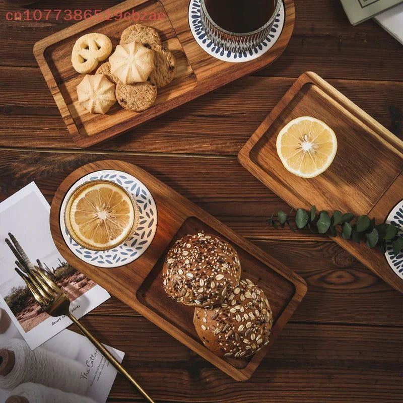 Wooden Coffee Tray Breakfast Serving Plate Hospitable Coffeeware Teaware Decoration Table Accessory for Home