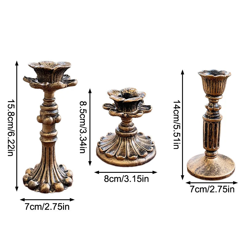 Vintage Taper Candle Holders - Antique Bronze Finish Resin Candle Sticks for Wedding, Dinner Party, Table Centerpiece Decor