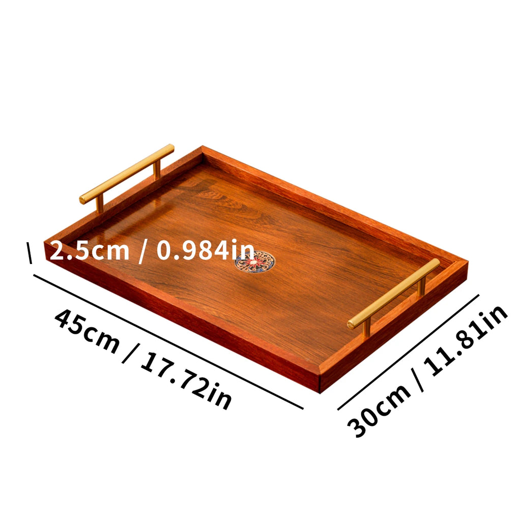 Wooden Serving Tray Set of 3 with Metal Handles - Multi-functional Breakfast, Party & Storage Platters (Brown)