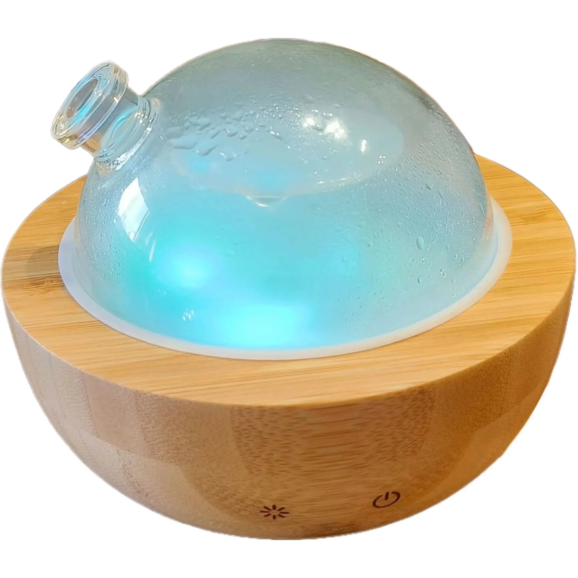 Glass Essential Oil Diffuser with Real Wood Base, 200ml Ultrasonic Aromatherapy Diffuser, Glass Dome Humidifier, LED Light Avail
