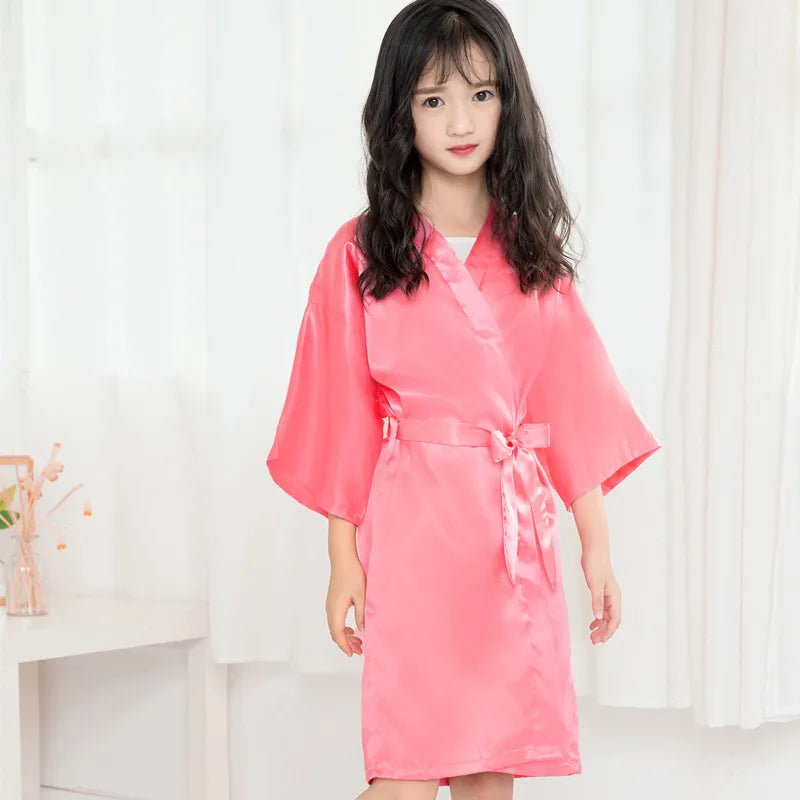Girls Robes for Kids Solid Silk Satin Robes Children Bathrobe Sleepwear Bath Nightgown for Wedding Spa Party Birthday