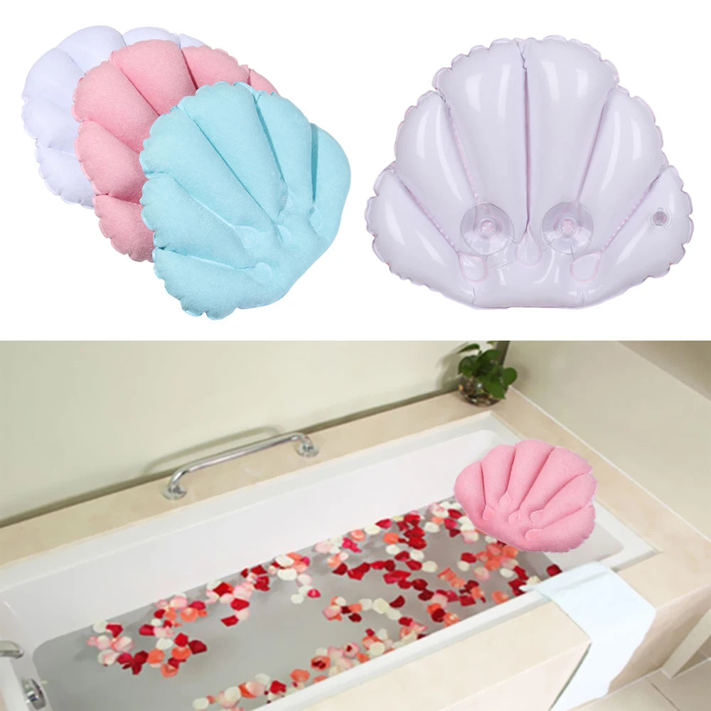 1PC Inflatable Bath Pillow With Suction Cups Soft Spa Neck Support Pillow Bathtub Anti-slip Fan-shaped Cushion Bathing Accessory