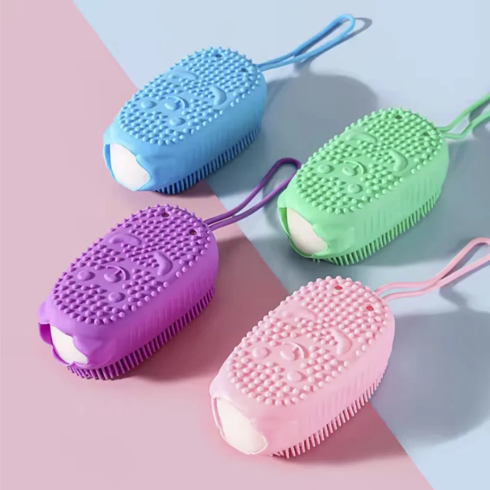 Silicone Body Scrubber Shower Exfoliating Scrub Sponge Bubble Bath Brush Massager Skin Cleaner Cleaning Pad Bathroom Accessories