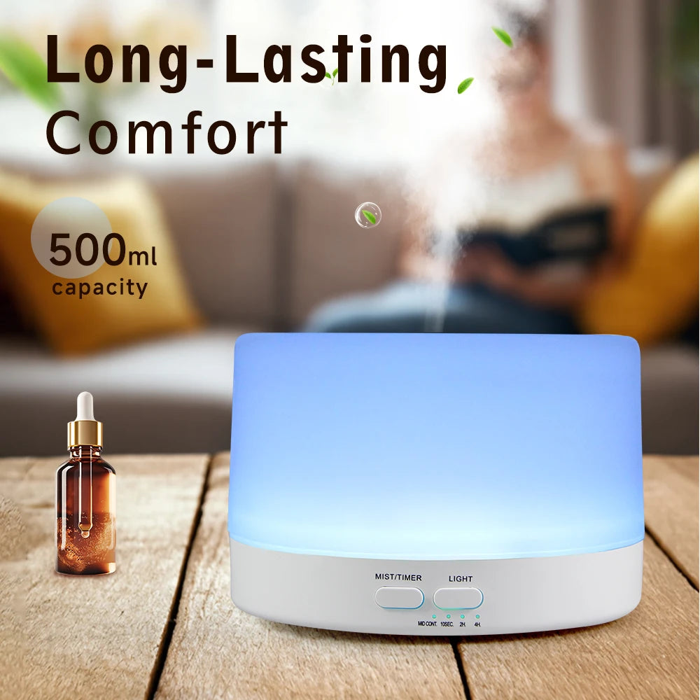500ml Essential Oil Diffuser Quiet Aroma Mist Diffusers Scent Diffuser Wood Grain Remote Control Ultrasonic Air Humidifier