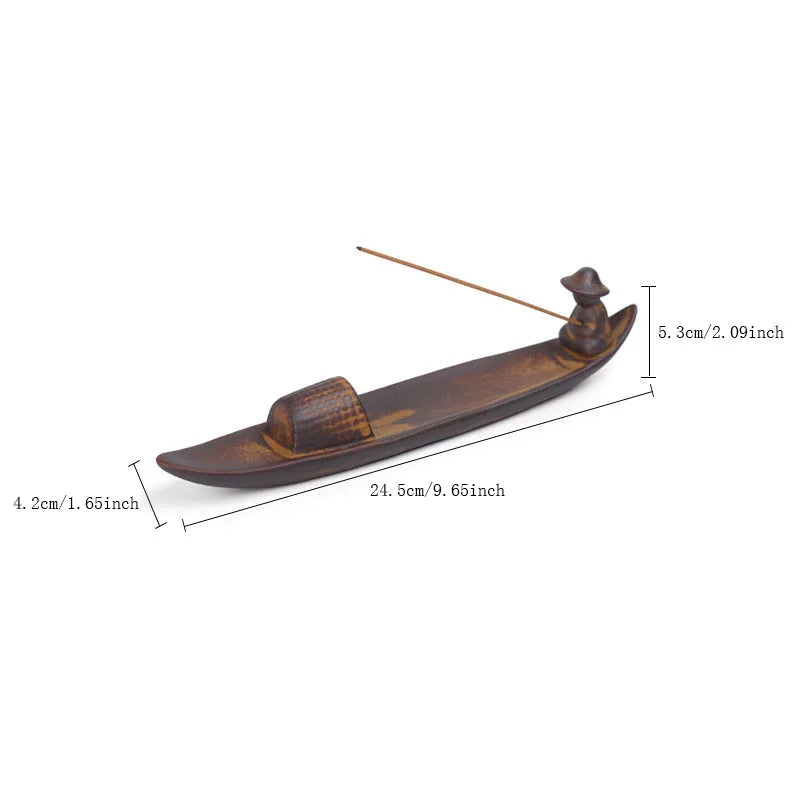 Chinese style retro fishing line incense burner, home decoration with a flat boat lying incense diffuser incense pedestal