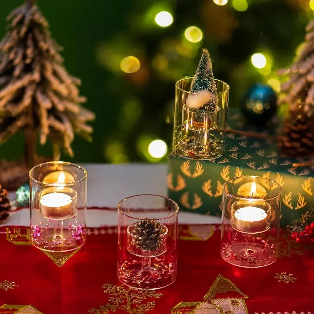 Glasseam Glass Tealight Candle Holder Modern Cylinder Candle Holders for Table Centerpiece Wedding Christmas Party Decorations