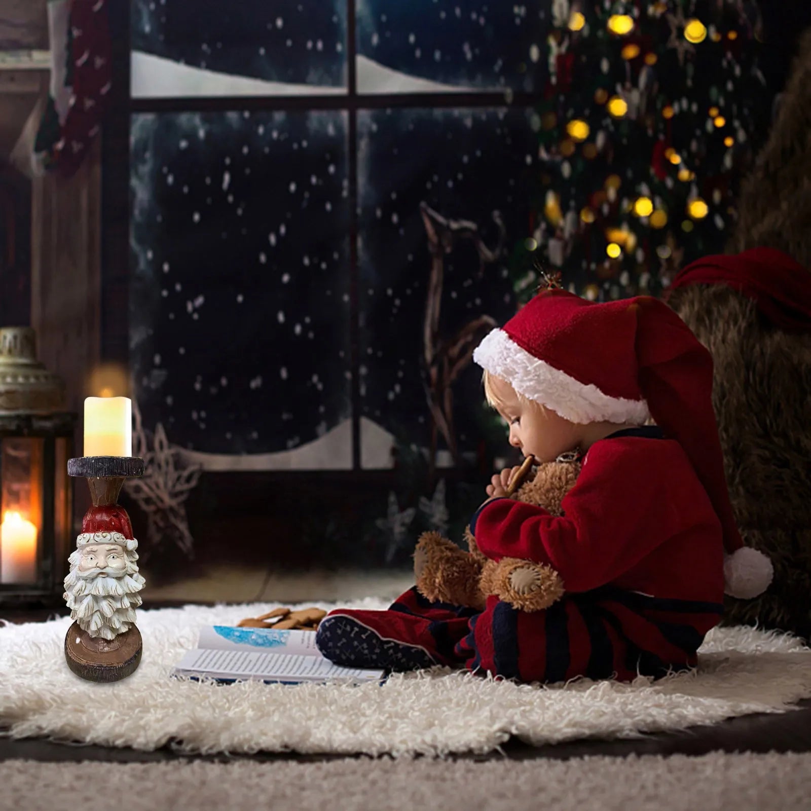 Christmas Candle Holder Christmas Decoration Santa Claus Snowman Candle Holder Resin Decoration Ornaments Desktop Decoration