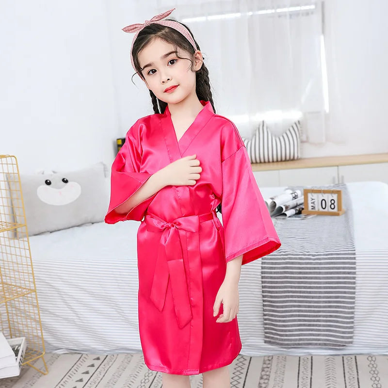 Baby Kids Silk Satin Robe Spring Summer Pajamas Short Bathrobe For Boys Girls Home Clothes Children Wedding Kimono Party Gifts