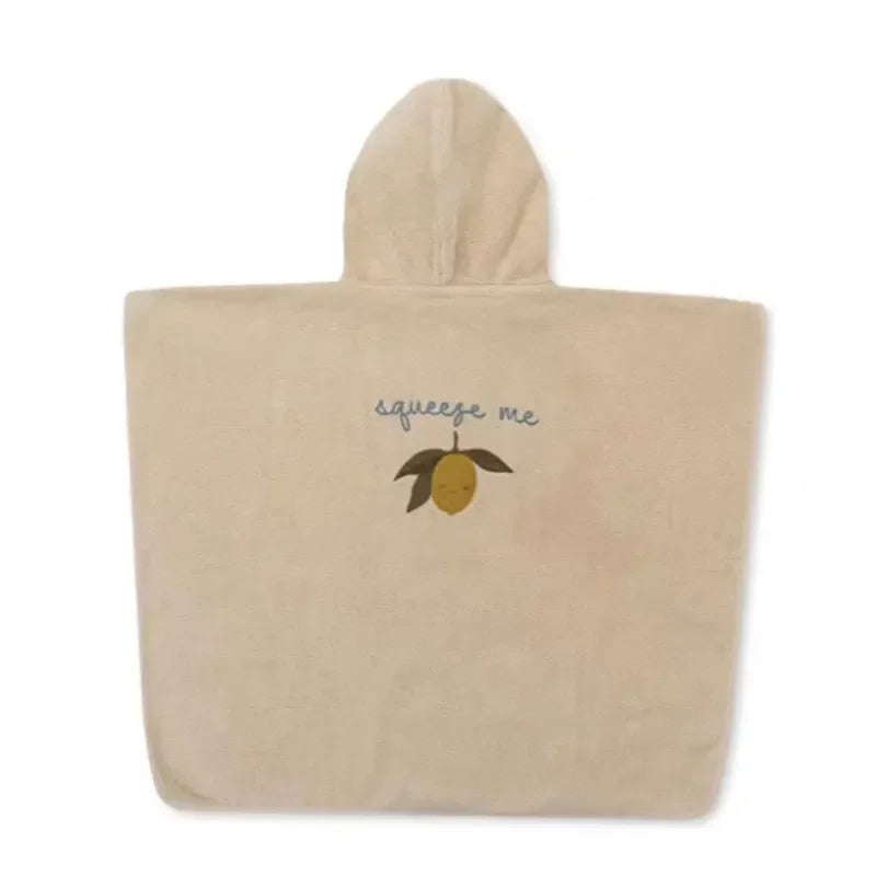 2025 KS Baby Boys Flannel Bathrobe Towel Children's Girls Toddler Girls Cherry Lemon Embroidery Cotton Hooded Bath Towel Pyjamas