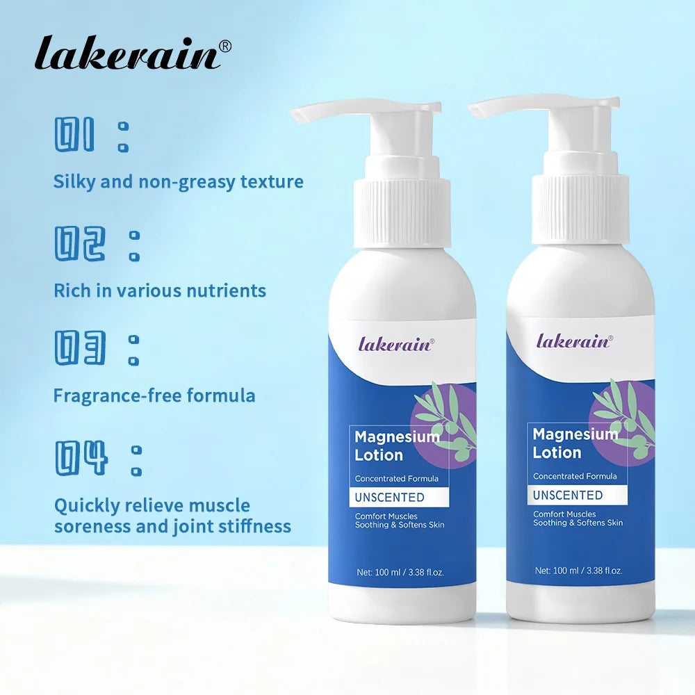 Lakerain Magnesium Body Lotion Concentrated Formula Soothing Softens Skin Comfort Muscles Nourishing and Hydrating Body Cream
