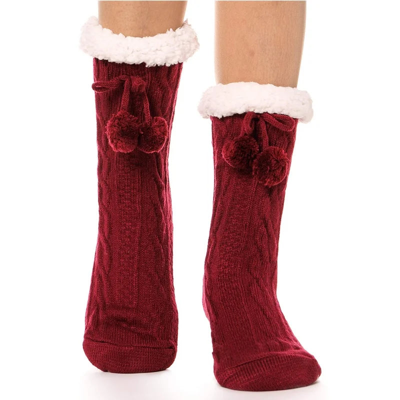 New home floor socks, winter plush thickened warm slipper socks, non-slip sleep socks with rubber dots on the sole