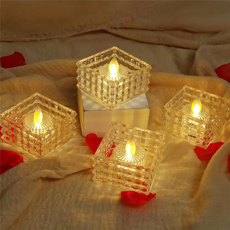 RALCA-Candle Lights 6Pcs Cube Led Tea Lights Candles Electric Flameless Candles Fake Home Decorations For Wedding Halloween