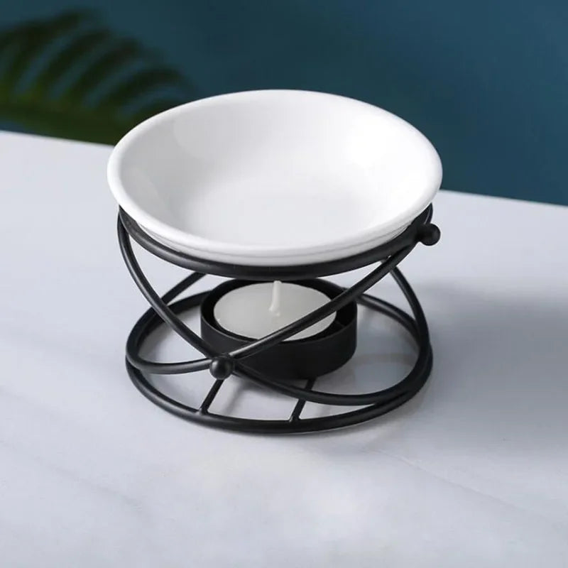 Creative Aroma Burner Oil Lamp Gold Black Color Essential Oil Incense Burner Ceramic Bowl Iron Rack Candle Holder Home Decor