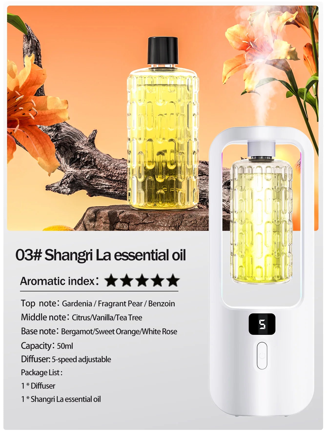 Automatic aromatherapy diffuser for eliminating odors, suitable for household use, with essential oil for air freshening.