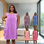1 Piece Oversized Wearable Bath Towel - Super Soft Bath Towel Skirt with Pockets, Quick Drying and Absorbent, Bow Trim, Women's