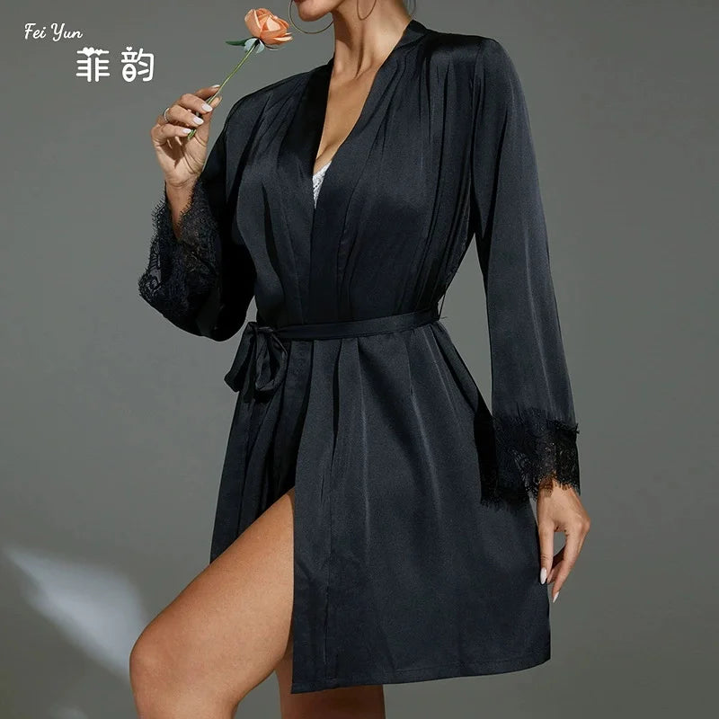 Women'S Robe Lace Gown Sexy Wedding Bathrobe Underwear Wear Ladies Mesh Nightwear Home Dress Loungewear