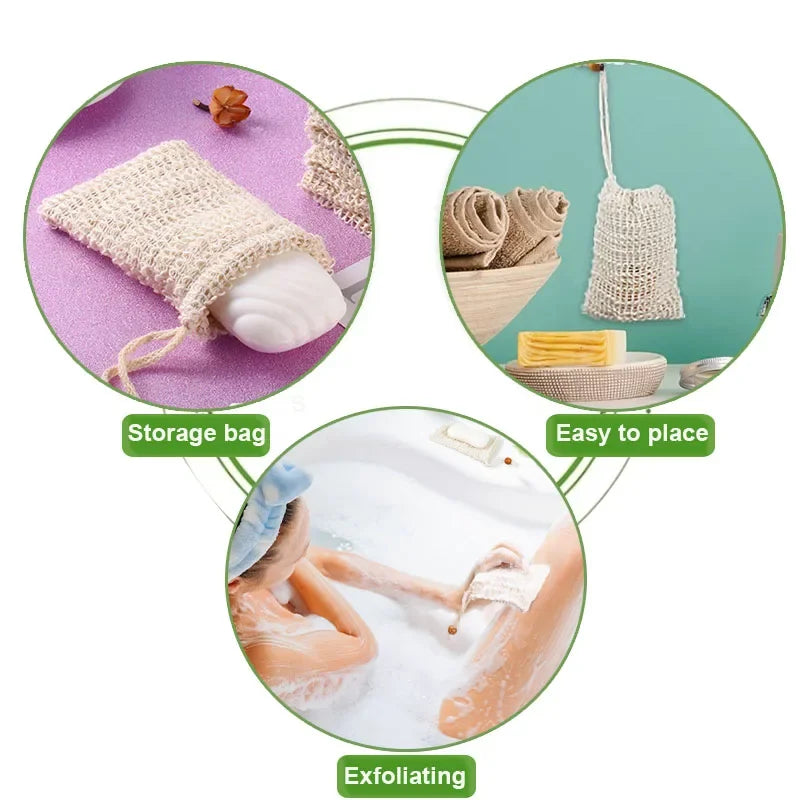 1/5/10 Shower Soap Bag Soap Saver Soap Bags Handmade Sisal Soap Bags Natural mesh Soap Saver Pouch Holder