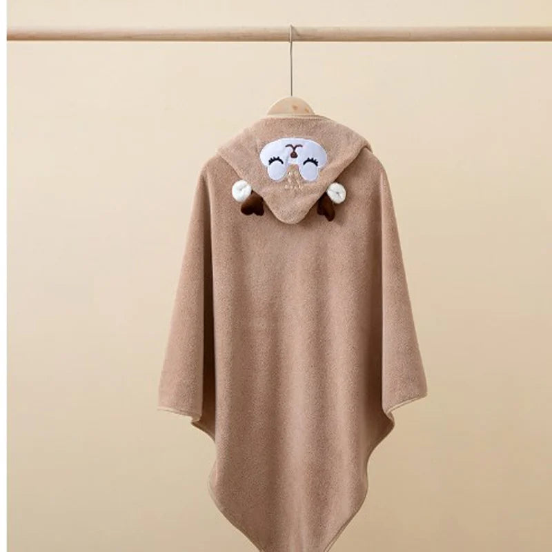 Coral Velvet Kidsren's Cape Bath Towel Newborn Bath Wrap Bath Towel Cute Cartoon Cape Bathrobe